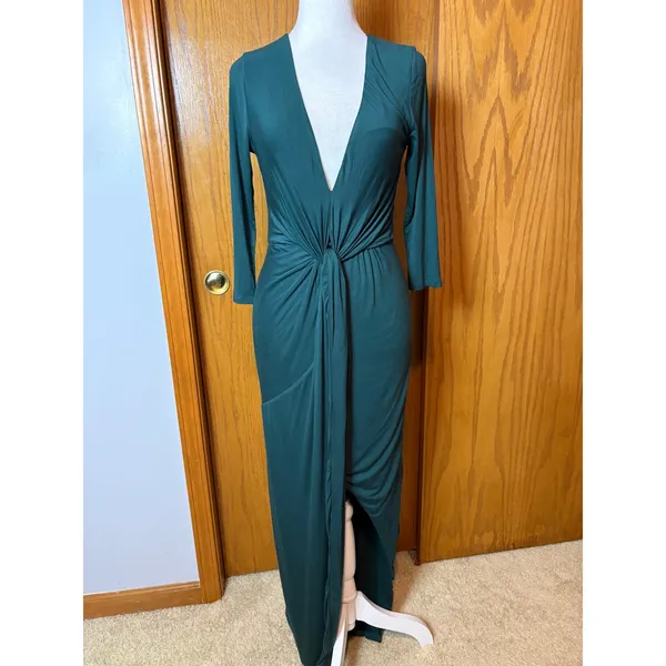 Lovers and Friends Sundance Maxi Dress Everglade Green V-Neck Twist Front Small - Image 4