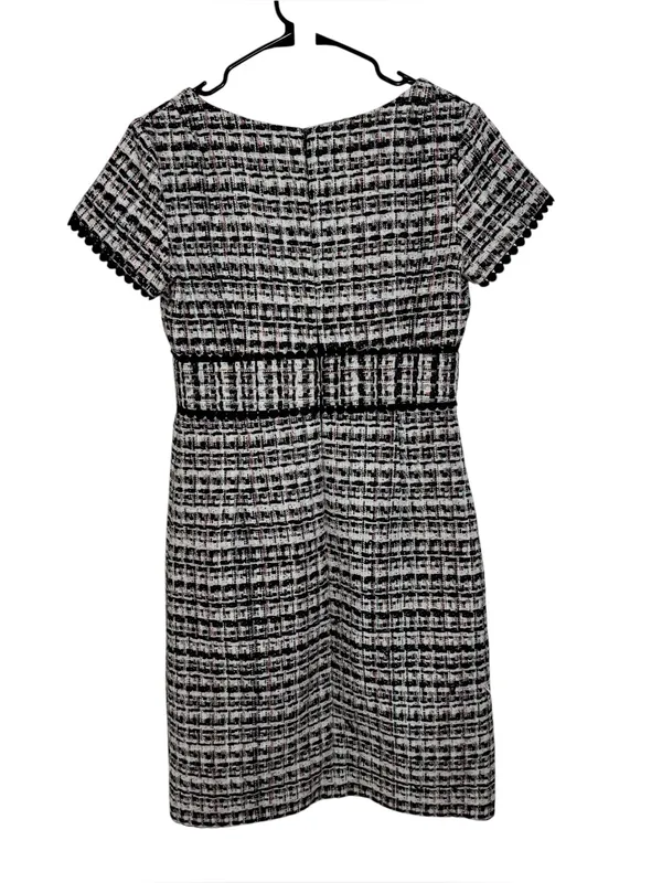 Sara Campbell Tweed Sheath Dress Black White Bouclé Career Country Club Size 0 - Image 3