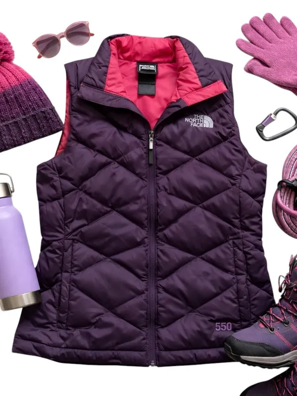 The North Face 550 Down Puffer Vest Women’s Small Plum Pink Hiking Outdoor EUC - Image 4