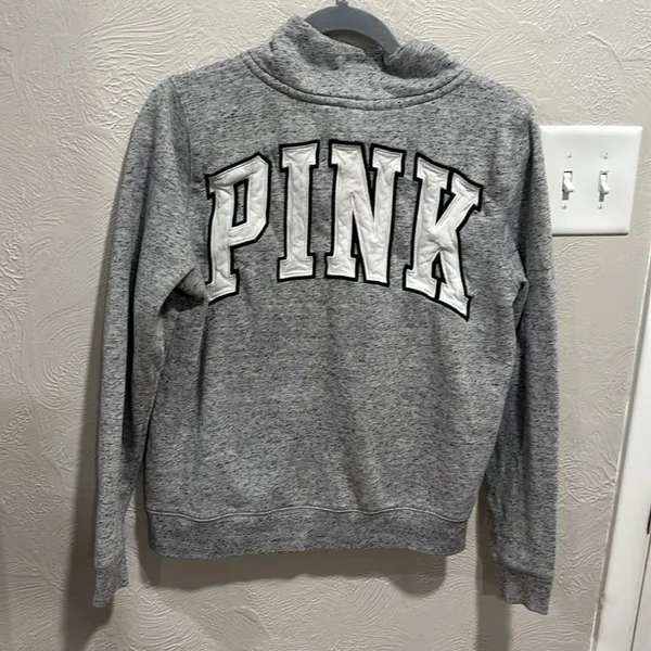 Victoria Secret PINK Heathered Gray Logo 1/4 Zip Pullover Sweatshirt Size Medium - Image 5