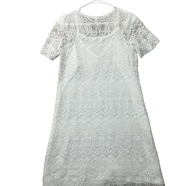 White‎ Lace Sheath Dress M Bridal Shower Courthouse Wedding Guest Garden Party - Image 4