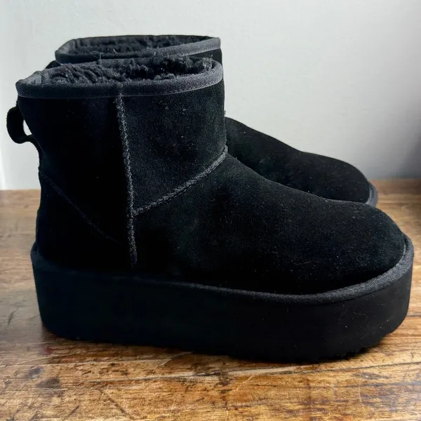 UGG Classic Ultra Mini‎ Platform Boots Black Suede Ankle Booties - Image 2