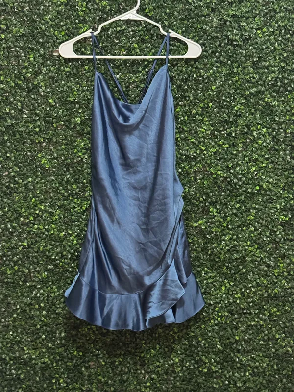 PRINCESS POLLY SATIN Ruffle Hem Romper 10 NAVY BLUE - Image 4