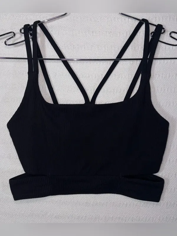 Lululemon Ribbed Nulu Strappy Yoga Longline Bra Light Support Size 4 Black Yoga - Image 3
