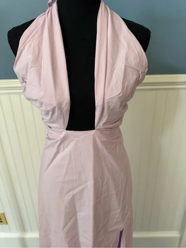 NWT Self Contrast Pink Halter Neck Backless Maxi Dress w/ Side Slit ~ Size Large - Image 3
