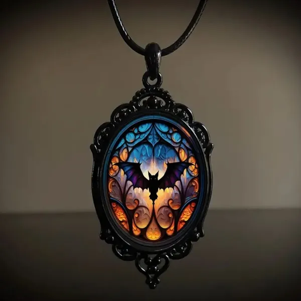 Vintage Style Bat Cameo Pendant Necklace Gothic Halloween‎ Faux Fashion Jewelry - Image 6