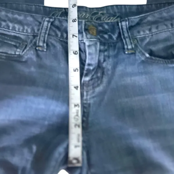 American Eagle Vintage Low Rise Blue Jeans Embroidered Bleached Pattern Pockets - Image 4