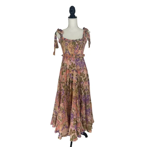Zimmermann Violet Tiered Floral Midi‎ Sun Dress Smocked Size 1 US M - Image 4