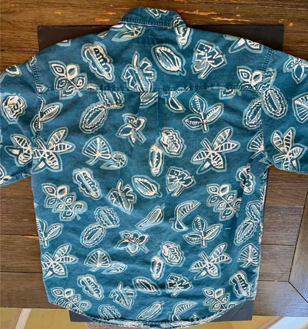Bugle Boy Company Men's Short Sleeve Button-Down Shirt Teal Blue Floral Leaf - Image 8