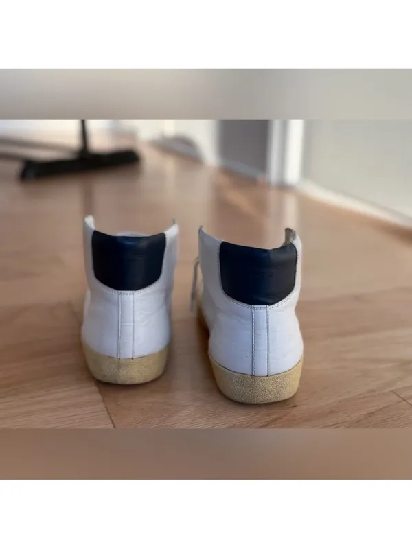 Saint Laurent White Leather High-Top Sneakers with Cream Sole - Image 4