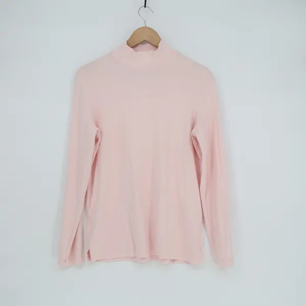 Preswick & Moore Shirt Womens M Light Pink Cotton Stretch Mock Neck Side Slit - Image 2