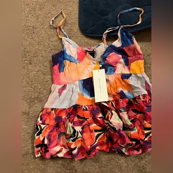 French Connection Vivviola Bubble Gum Multi Color Cami Peplum Top Sz 0 - Image 2