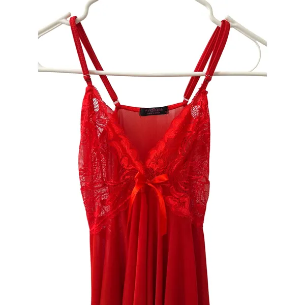 AvidLove Lingerie Red Lace Split Front Teddie Size Women's XS - Image 2