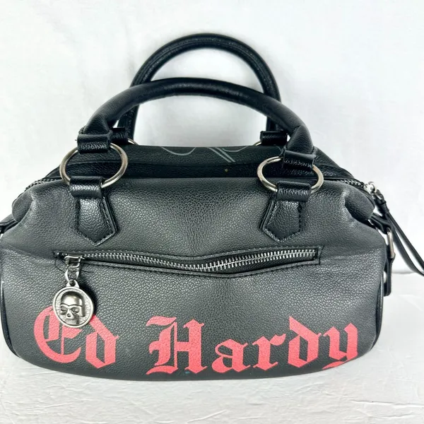 Ed Hardy Mini Bowler Bag Stachel Rhinestone Rose Heart Tattoo Art Y2K Studded - Image 2