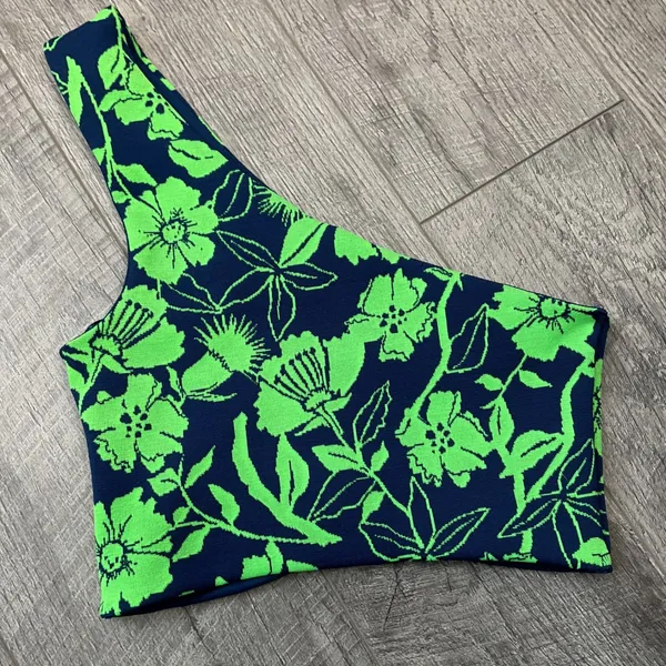 Zara Womens Small Floral Jacquard One Shoulder Crop Top - Image 2