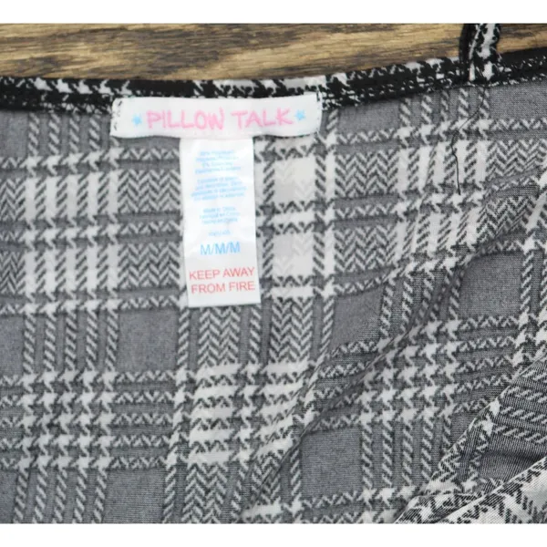 NEW Pillow Talk Womens 2-Piece Lace Trim Plaid Pajama Set Black Multi M - Image 6