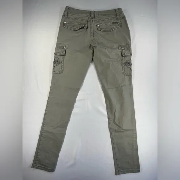 Miss Me • Olive Green Cargo Jeans Bead Embellished Cross Accent Size 26 - Image 7