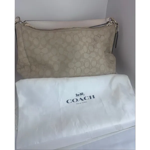 Coach Celeste Signature Jacquard Hobo Bag Light Khaki White Like New - Image 8