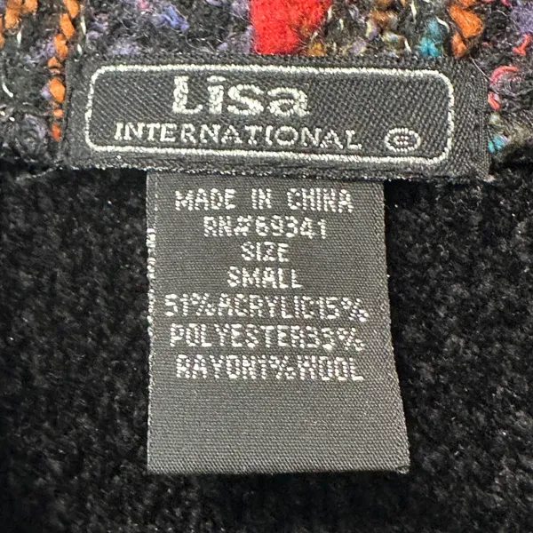 Lisa International Women Colorful Abstract Print Textured Zip Up Vest S Black - Image 4