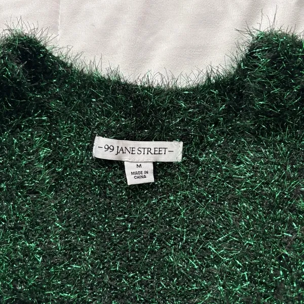 99‎ Jane Street Christmas Cardigan Womens Medium Green Open Front Holiday Vest - Image 3