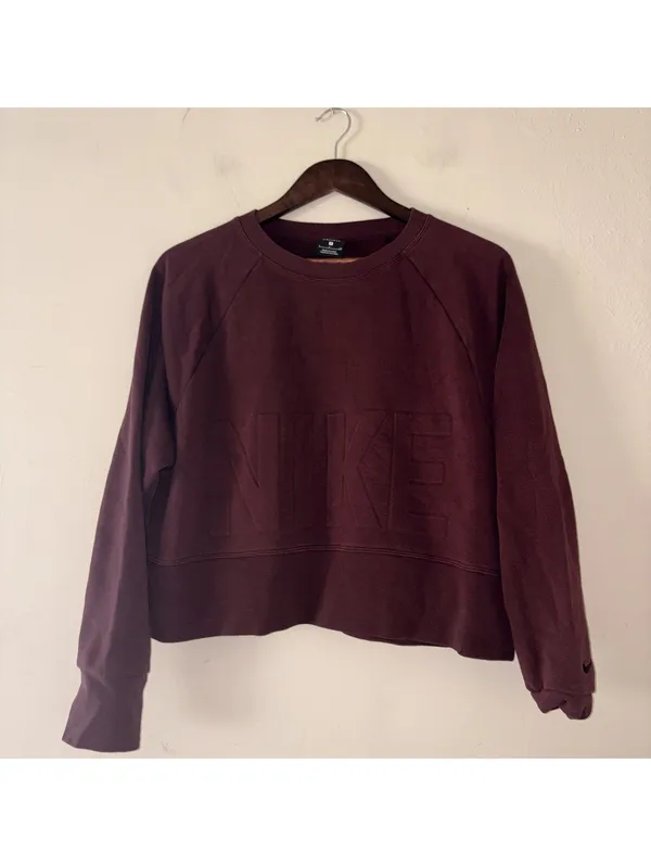 Nike Versa Cropped Crewneck Sweatshirt - Burgundy - Size Small - Embossed Logo - Image 3