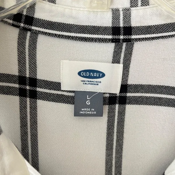 Old Navy Sz L Plaid White Black Shirt Midi Dress for Women V Neck Stretch Pocket - Image 3
