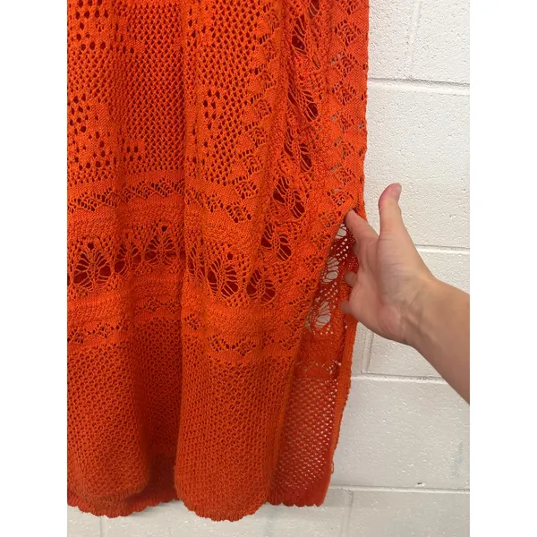 Free People FP Beach Sz L Orange Emma Fauxchet Knit Sleeveless Boho Midi Dress - Image 8