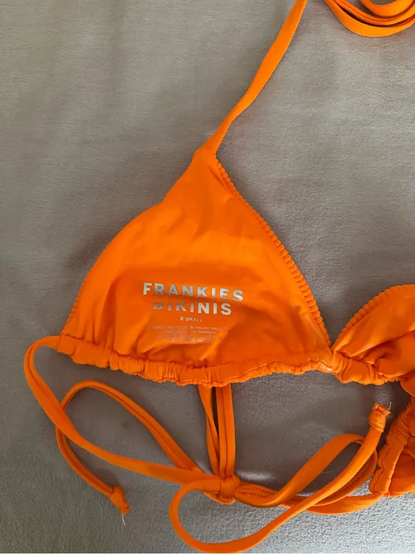 Frankie's Bikinis Orange Ribbed Triangle Bikini Top - Image 2