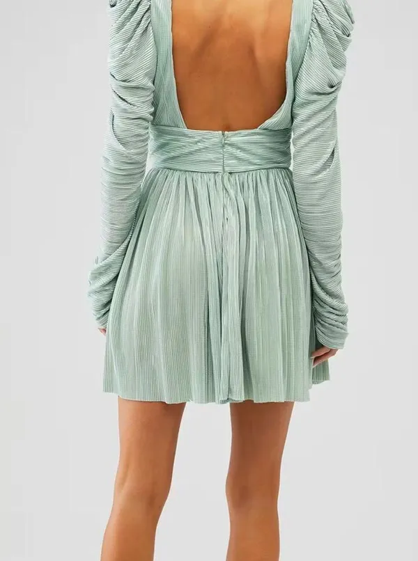 Sabina Musayev Green Wrap Dress with Puff Sleeves - Image 12