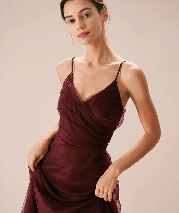 RIHOAS The Wine Red V Neck Mesh Wrap Maxi Dress M - Image 5