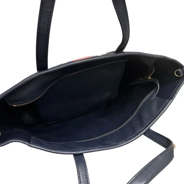 Tory Burch Gemini Link‎ 2 Way Tote Shoulder Bag Navy PVC Leather Gold - Image 11
