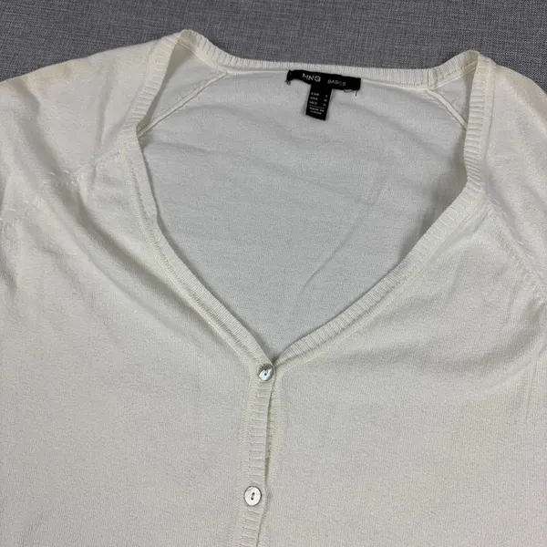MNG BASICS Cardigan Sweater Womens M White V Neck Button Knit Mango - Image 3