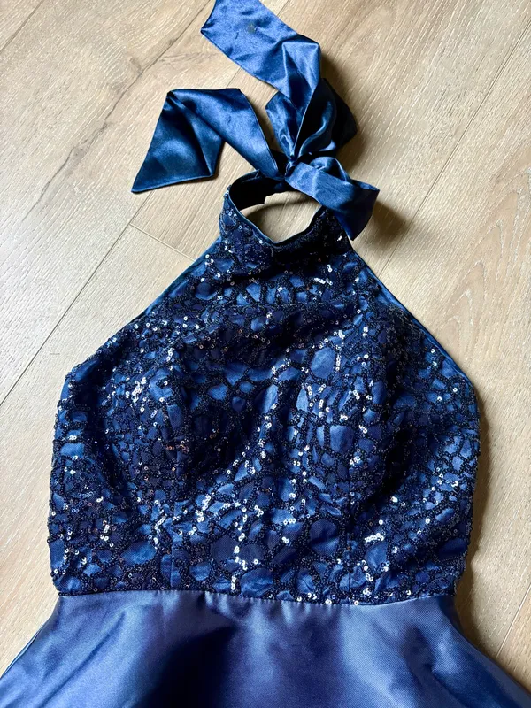 Navy beaded Halter Mini Dress Blue - Image 2