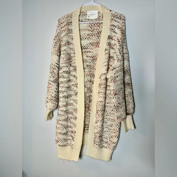 Anthropologie Cream and Brown Textured Knit‎ Cardigan - Image 3