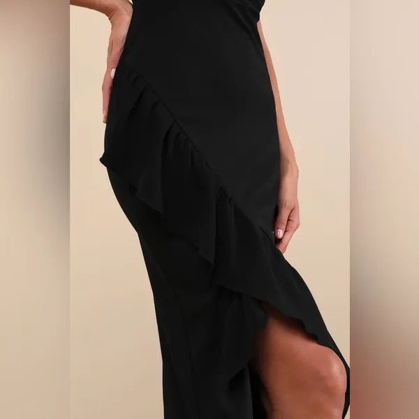Lulu's Immaculate Excellence Black Sleeveless Ruffled Tulip Maxi Dress - Image 3
