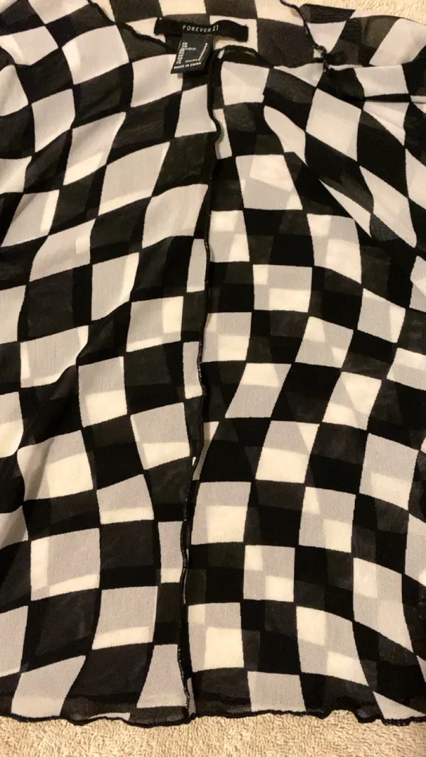 Forever 21 Black And White Checkered Mesh Long Sleeve - Image 3