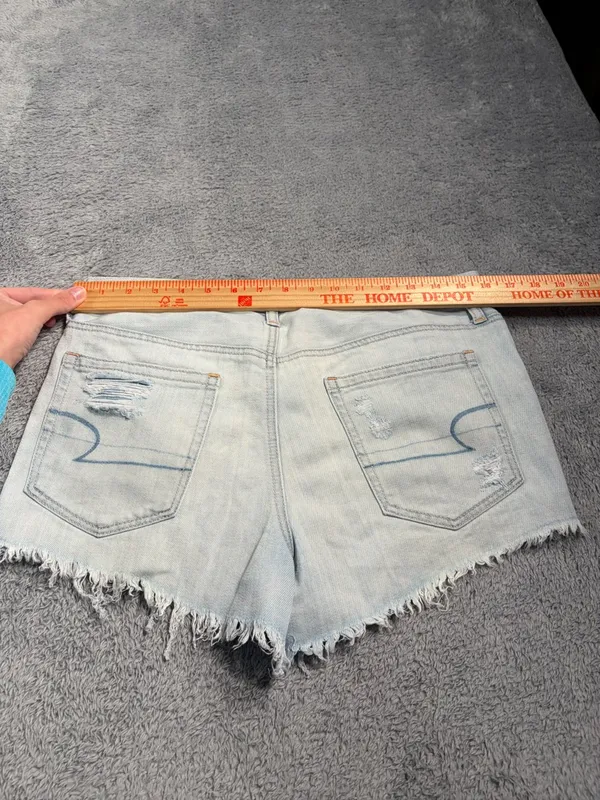 American Eagle vintage hi-rise festival Light Blue Distressed Denim Shorts 8 - Image 9