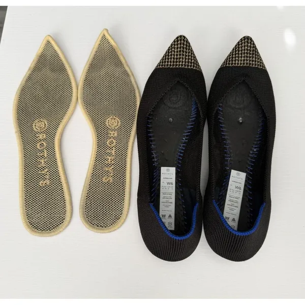 Rothy's The Point Black/Gold Embroidered Cap Toe Flats Women's Size 6 Retired - Image 7