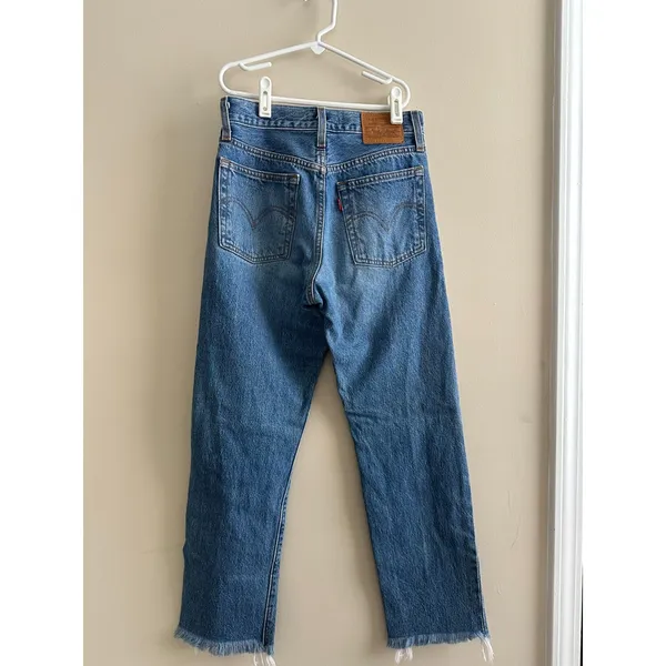 Levi's Premium Wedgie Straight Jeans Size 24 Distressed Raw Hem High Rise - Image 3