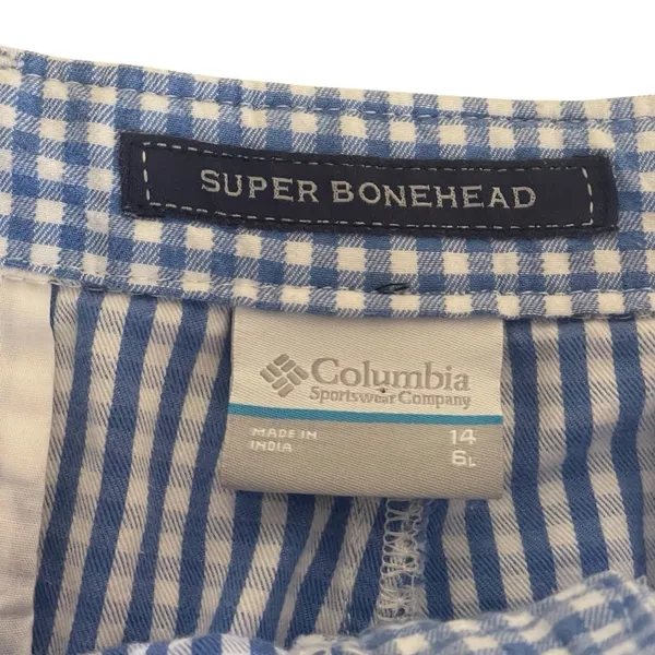 Columbia PFG Shorts Womens 14 Super Bonehead Gingham‎ Blue White Plaid Outdoor - Image 2