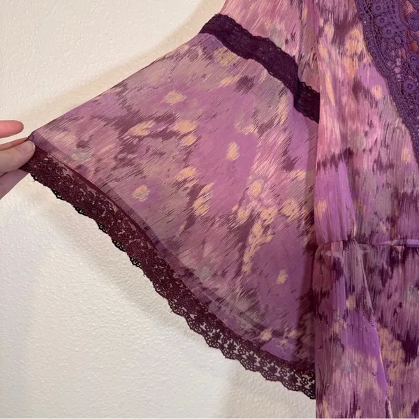 Free People Purple Indie Crochet Boho Blouse Womens S Festival Flutter 70s Style - Image 10