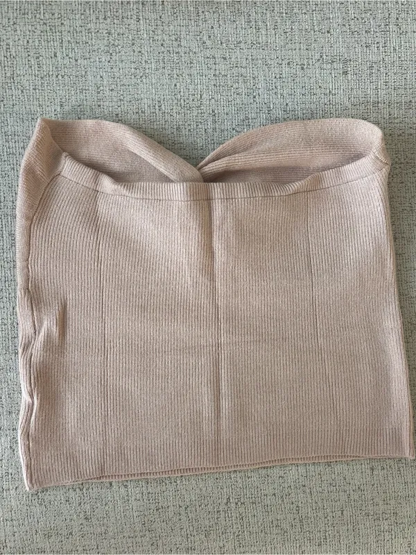 Strapless Knit Twist Tube Top in Beige - Image 2