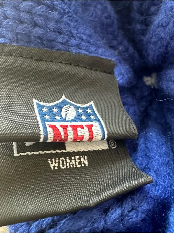 NFL Royal Blue Pom Pom Beanie with Red Buffalo Patch - Image 3