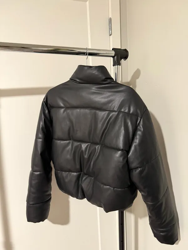 ZARA Puffer Jacket Black Leather - Image 4