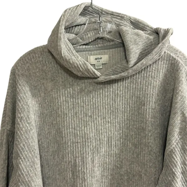 Aerie Women's Gray Ribbed Hoodie Sweatshirt Size M Relaxed Fit‎ - Image 3