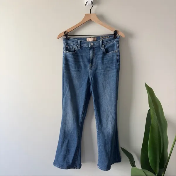 7 For All Mankind High Waist Slim Kick Jeans Dark Blue Wash Flare Jean denim EUC - Image 4