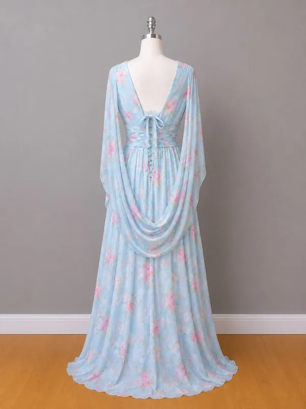 Boutique #3-15 Aqua floral  drape back dress. - Image 5