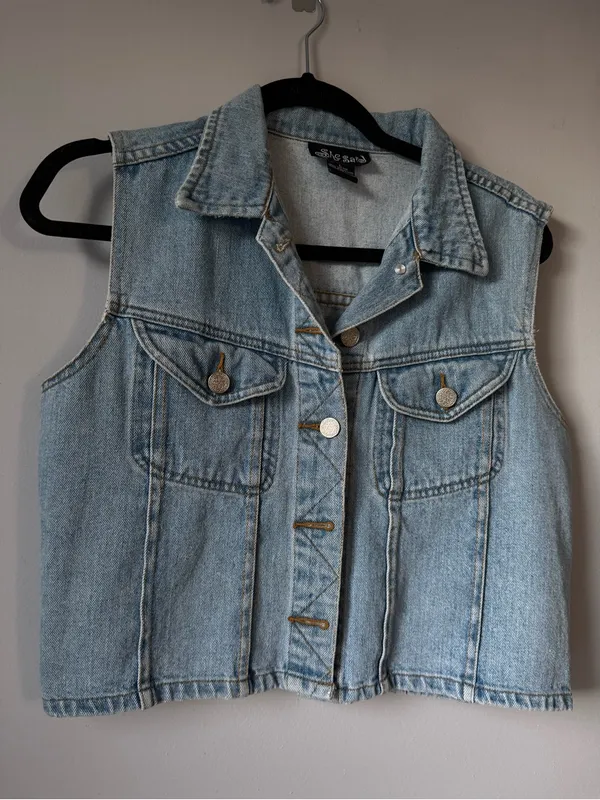 VTG Y2K SHE SAID Denim Vest Jacket Light Blue Light Wash Barn Vest Cotton L - Image 3