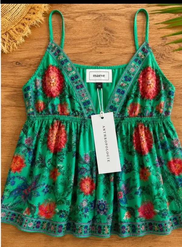 NWT Maeve Emerald Floral Swing Tank Boho Resort Cami XS Anthropologie - Image 2