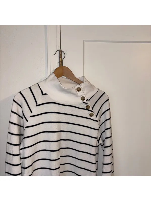 J.Crew $98 Woman’s S striped Wide Button mock neck button top Sweater Tunic - Image 3